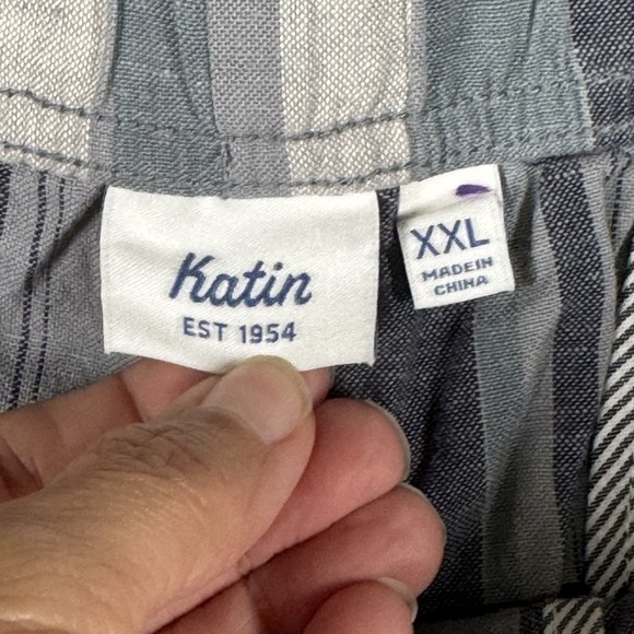 Katin Shorts Mens 2XL Gray Striped Linen Blend Drawstring Chino Pockets Casual - Picture 2 of 12